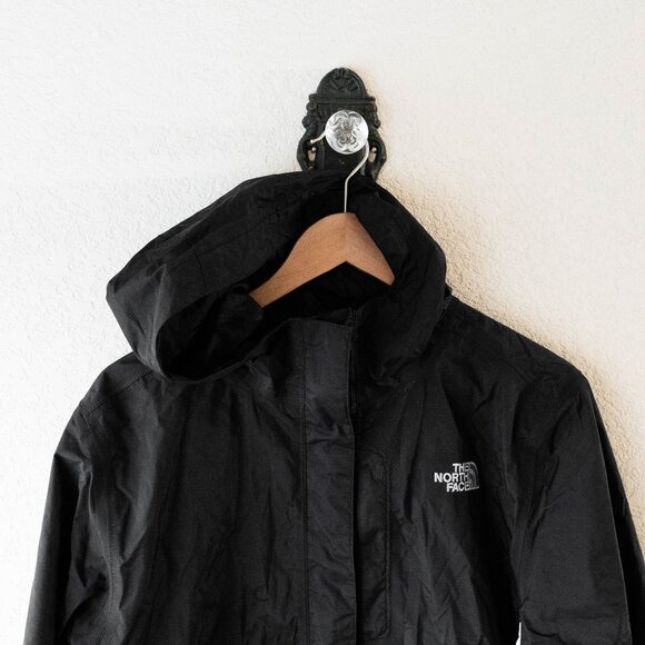 The North Face HyVent Jacket Size Large Black White Hooded Waterproof Shell - Picture 4 of 11